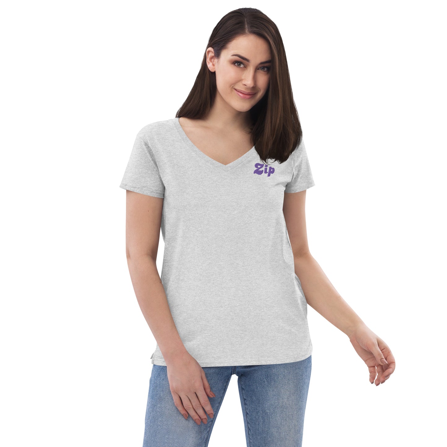 ZIP women’s embroidered recycled v-neck t-shirt
