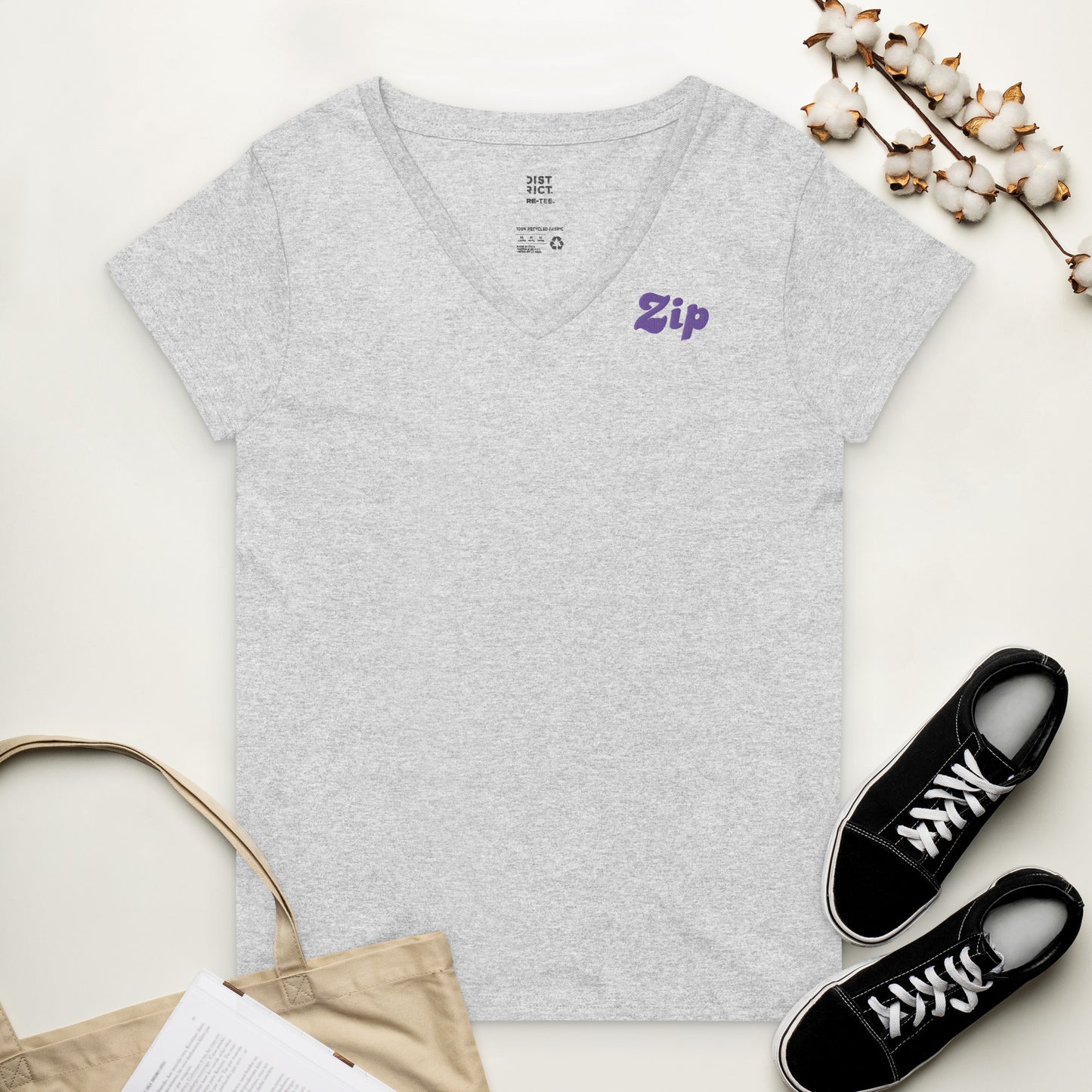 ZIP women’s embroidered recycled v-neck t-shirt