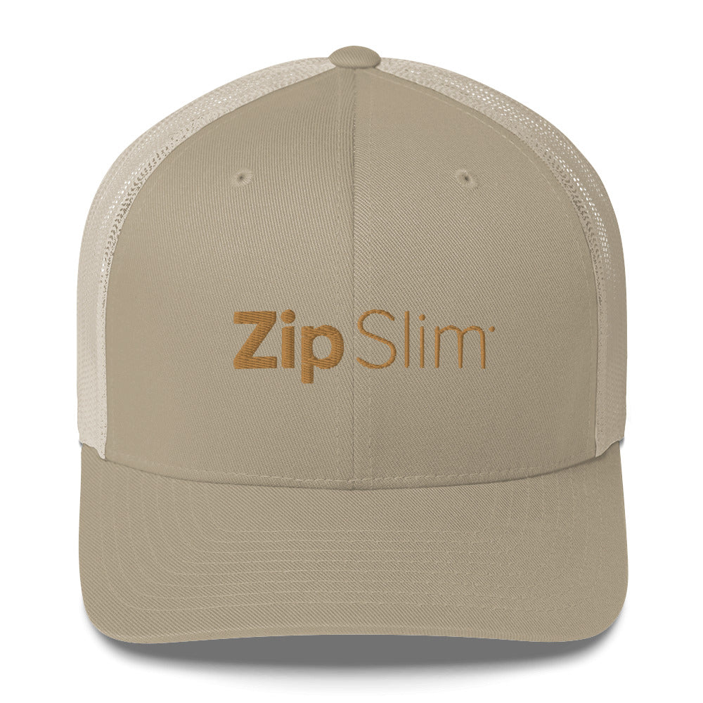 ZipSlim® Gold Embroidered Snap-back Trucker Cap