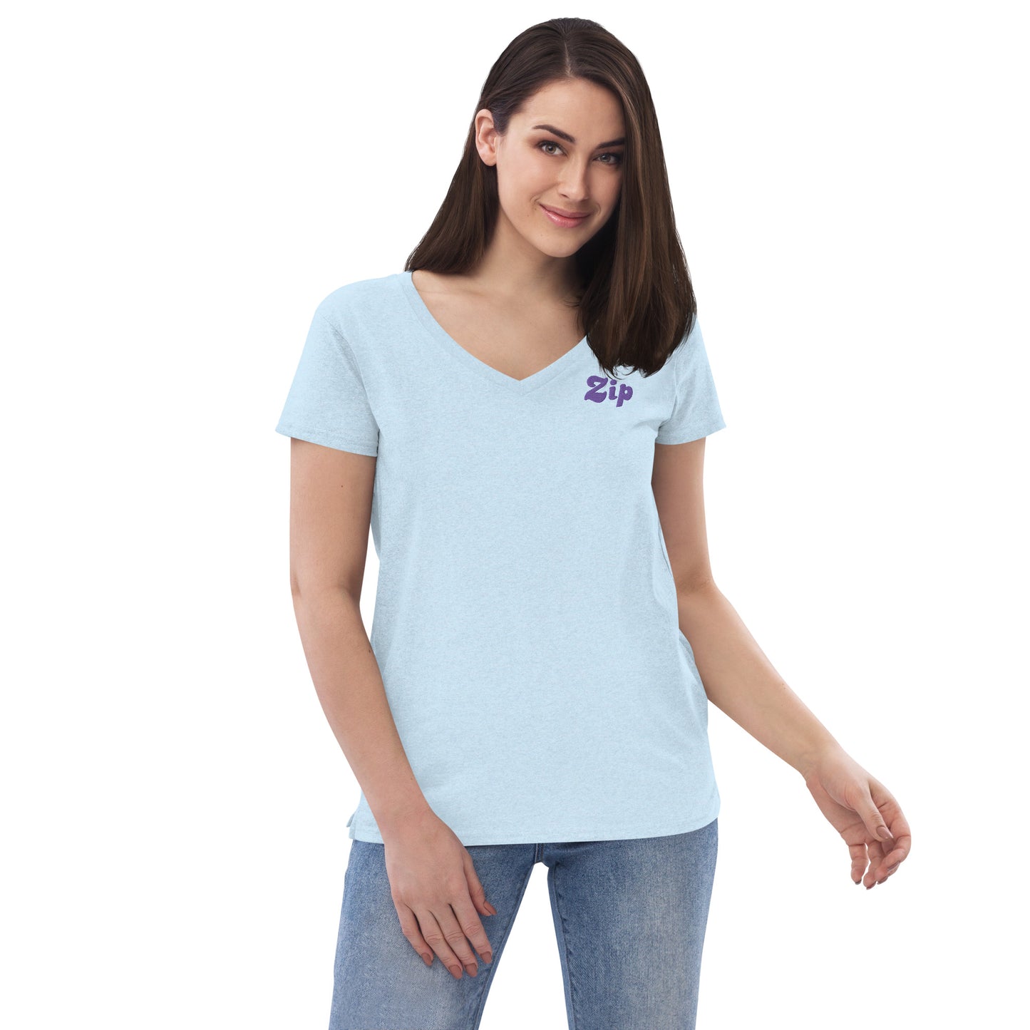 ZIP women’s embroidered recycled v-neck t-shirt