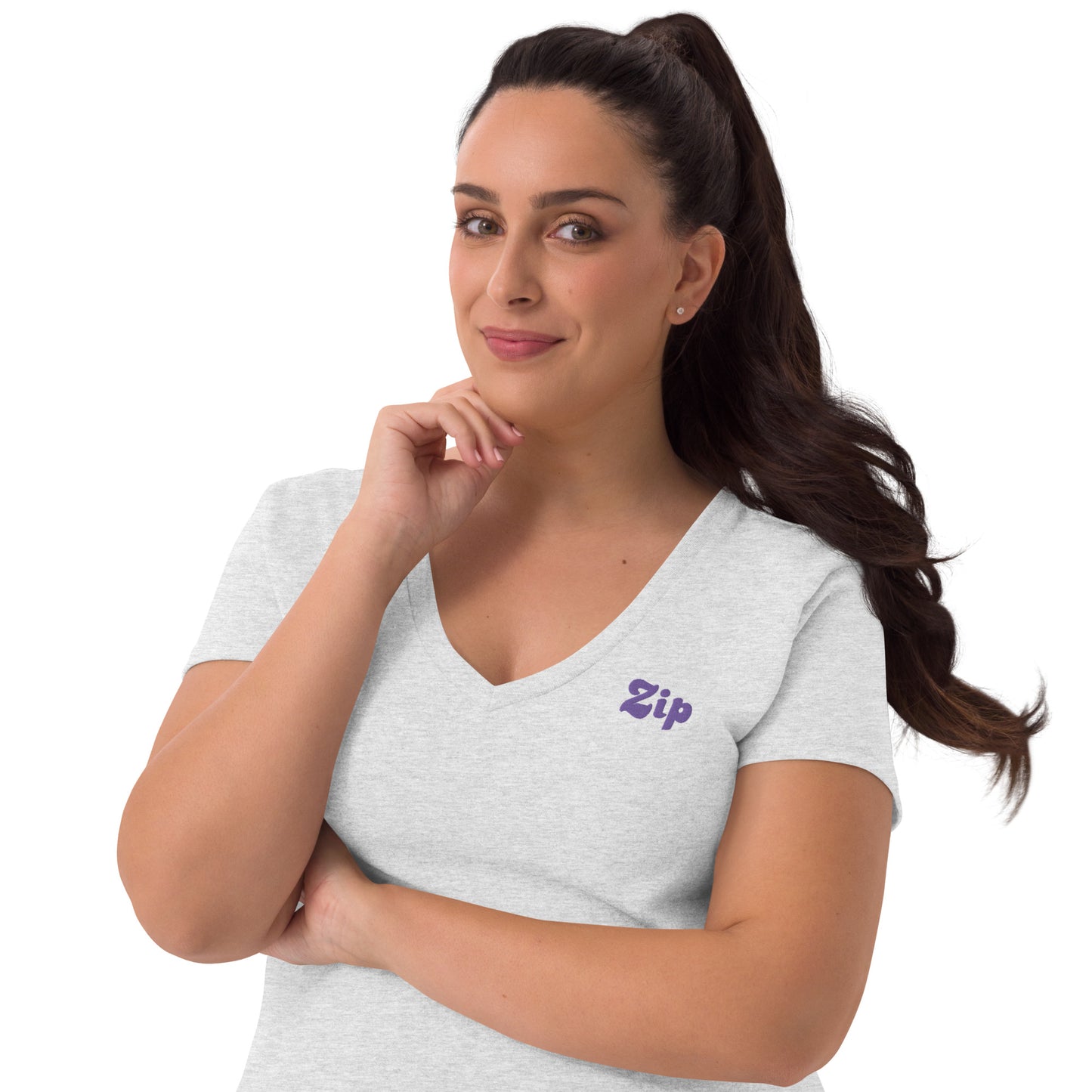 ZIP women’s embroidered recycled v-neck t-shirt